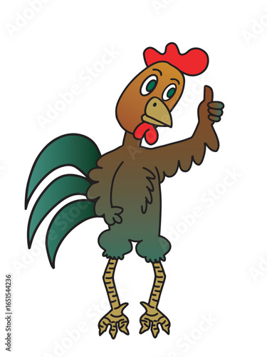 ute red wild rooster character. Cartton style.