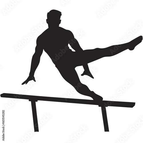 Silhouette of a gymnast performing a balance on parallel bars with one leg extended in the air pose created with generated ai