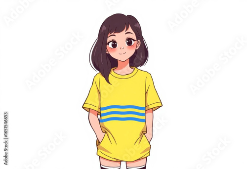 Menina fofa de camiseta amarela.