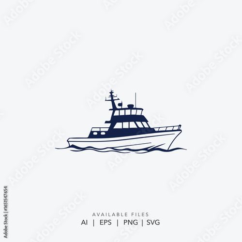 Vintage hand drawn boat logo for maritime business, Vector illustration of a classic ship for corporate branding, Nautical line art logo of a yacht on water