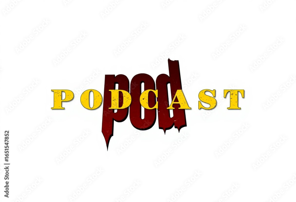 Podcast letras amarelo e vermelho.