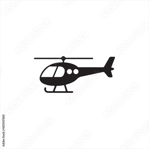 Black silhouette of a helicopter with rotor blades and tail fin white