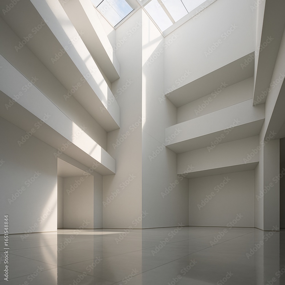 Fototapeta premium Modern minimalist architecture with natural light in open atrium space