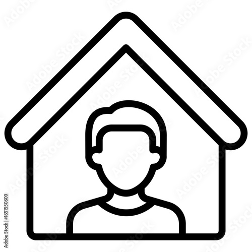 Quarantine Outline Icon Design Vector - House with isolated person representing quarantine and isolation measures for safety