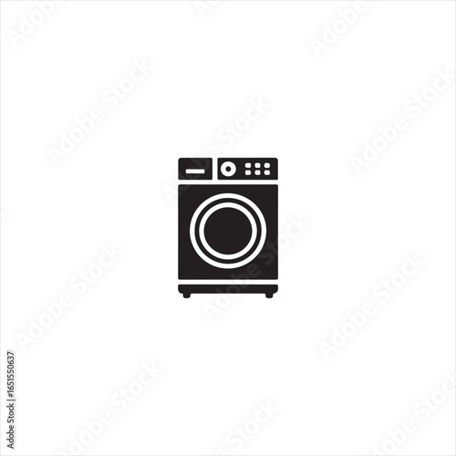 Black silhouette icon of a modern washing machine appliance laundry