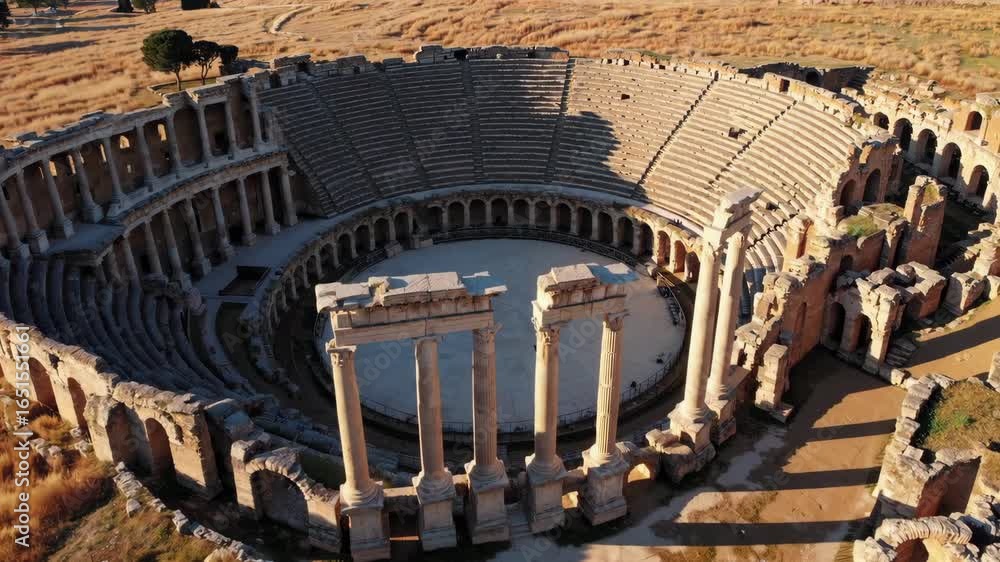 Video „Drone footage of an ancient Roman amphitheater in ruins ...