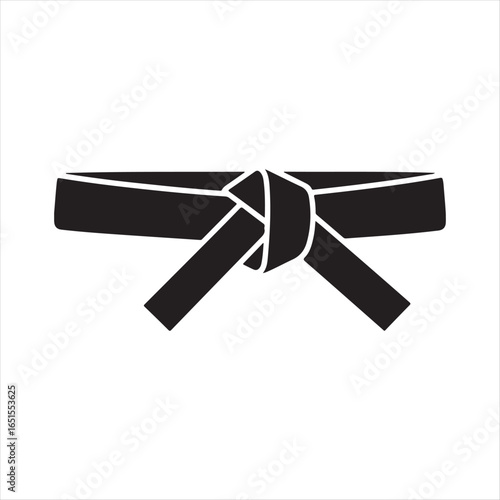 Black martial arts belt tied in a knot on a white background karate judo