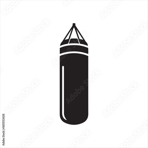 Black punching bag icon on white background boxing sport