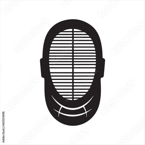 Black silhouette of a fencing mask with horizontal bars and a smile design sport athlete