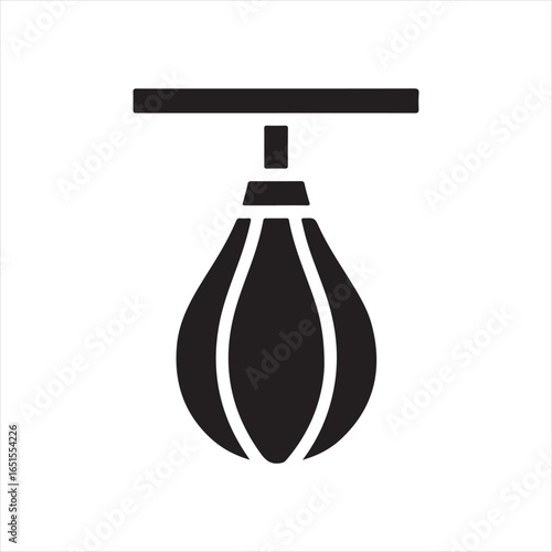Black silhouette of a punching bag hanging from a bar on white background boxing fitness