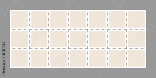 Postage stamp vector shape. Travel postcard vintage seal, paper mail delivery shipping fee symbol. Jagged circled blank sticker, square mark horizontal template. Philately album empty set, email tag