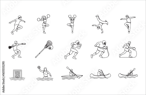 Outline Icons of Diverse Sports and Recreational Activities vector illustration