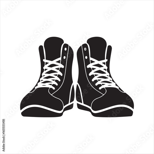 Pair of black wrestling boots facing forward on a white background shoes footwear