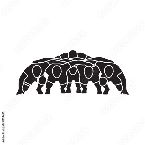 Rugby Team Huddle Silhouette with Players in Motion sport