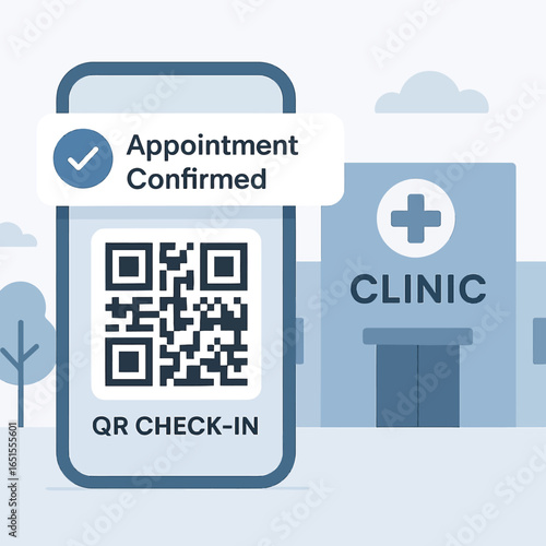 Digital check-in process with qr code for clinic appointment confirmation