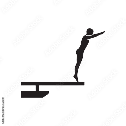 Silhouette of a diver poised to jump from a diving board on a white background sport athletic