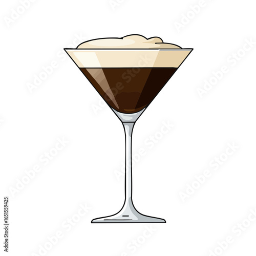 Vector illustration of espresso martini glass on white background, beverage theme