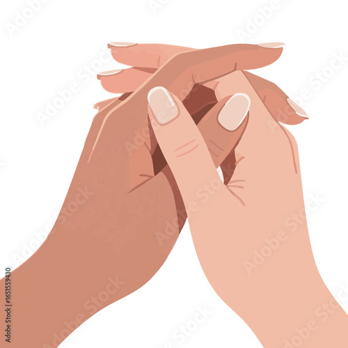 Vector illustration of close-up of manicured hands on white background, beauty theme