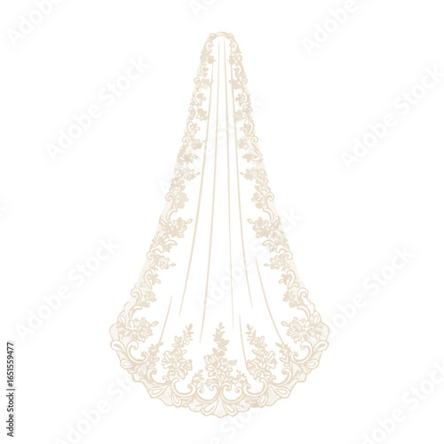 Vector illustration of lace wedding veil on white background, wedding theme