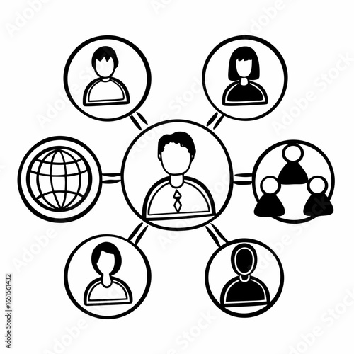 Network of connected people isolated on white background, representing global communication, teamwork, and social connections in a business setting