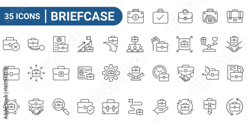 Linear outline briefcase icons, suitable for web and mobile app. Editable Stroke. Vector Illustration.