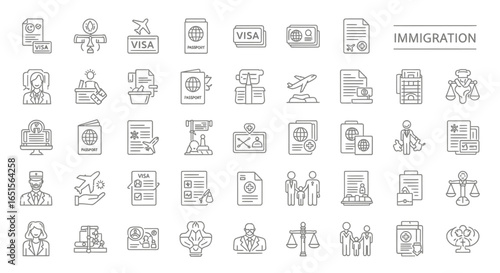 A vector icon set for business, people, and Immigration symbols is a useful collection for web design