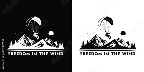 Paraglider soaring through the sky above majestic mountains, symbolizing freedom and adventure in the wind