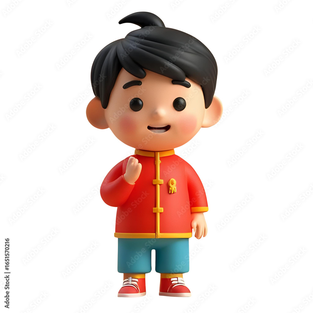 Adorable Cartoon Character in Traditional Chinese Attire, Celebrating a Festive Occasion with a Friendly Gesture Adorable Cartoon Character in Traditional Chinese Attire, Celebrating a Festive Occasion with a Friendly Gesture