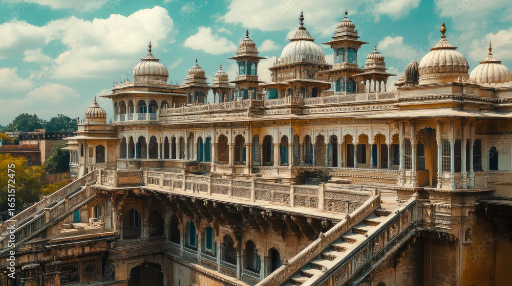 Obraz premium A stunning sehra against a backdrop of traditional Indian architecture