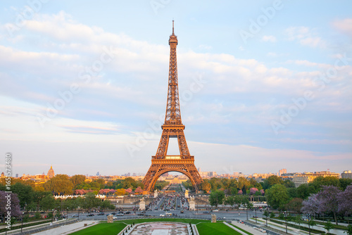 Beautiful view of the Eiffel Tower and streets in the center of Paris, France