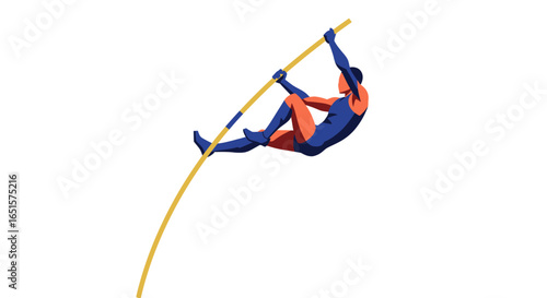 Stylized Athlete Soars Over Bar During Pole Vault Competition