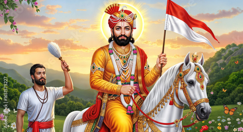 Wallpaper Mural Ramdevpir Ashadhi Bij Artwork: A sunset illustration of Saint Ramdev Pir on horseback. Torontodigital.ca