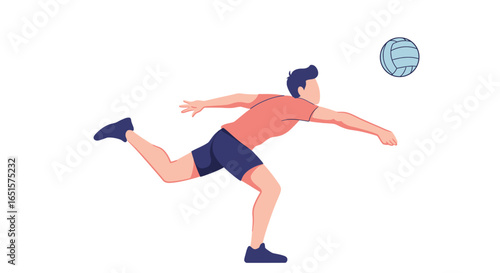 Volleyball Player Diving for the Ball in Mid-Air Action Pose