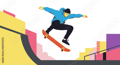 Young Skateboarder Performing an Aerial Trick on an Orange Skateboard