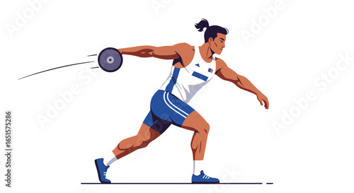 Athletic Male Discus Thrower in Mid-Action Pose