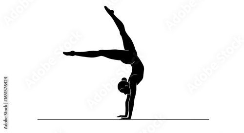 Silhouette of a Woman Performing Handstand with Extended Leg