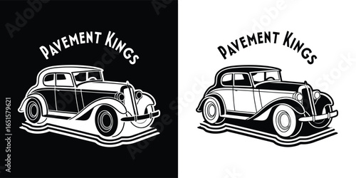 Vintage pavement kings car illustration with retro style and classic automobile design, representing automotive heritage and speed