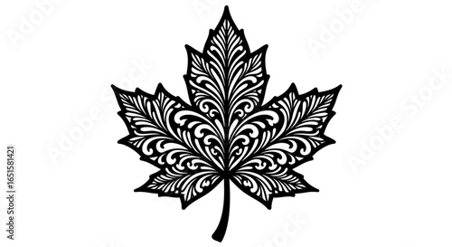 Intricate ornamental maple leaf vector illustration, a detailed decorative botanical design perfect for nature-themed graphic resources and elegant branding.