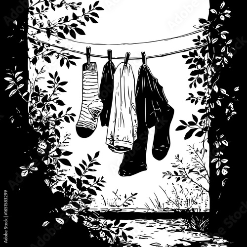 clothes hanging on rope