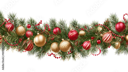 Festive Decorations with Christmas Ornaments and Greenery