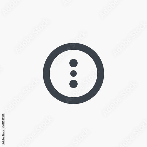 Minimalist representation of vertical ellipsis showcasing circular form and equal spacing in monochrome