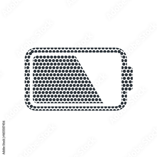 Halftone battery icon indicating low power level in a minimalist digital design application illustration