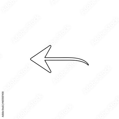 Minimalist representation of a curved back directional arrow isolated on white simple guidance navigation symbol design pointing left delineation