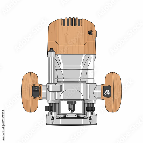 Detailed illustration of a modern wood router tool for woodworking and crafting applications