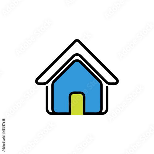 Stylized home icon symbolizing dwelling, safety, and secure residence with vibrant colors minimalist design