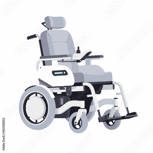 Modern electric wheelchair illustration showcasing mobility aid for persons with disabilities featuring technological advances in assisted living