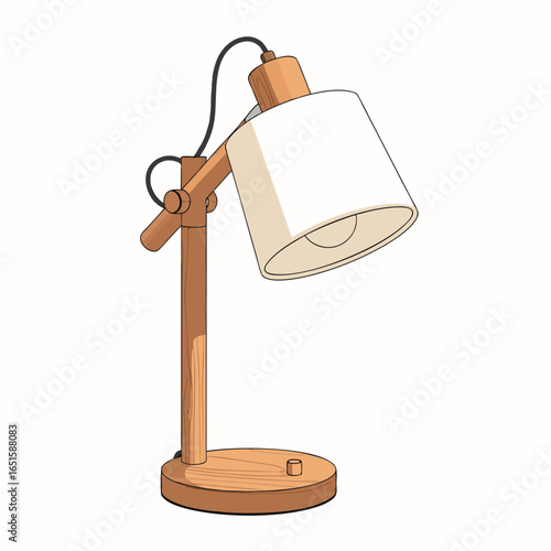 Minimalist wooden desk lamp with conical lampshade casting light on a clean backdrop showcasing simplicity and modern design elegance