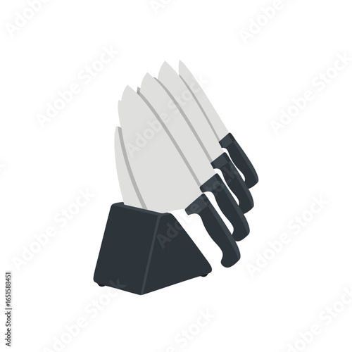 Sleek culinary tools: Knives arrayed in dark block for modern kitchen ready to assist culinary work