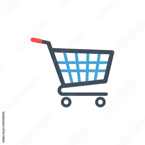 Stylized shopping cart icon representing retail commerce and consumerism activities symbolizing market transactions showcasing a simple design