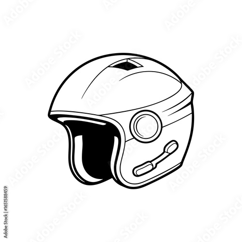 Sleek protective headgear design portraying safety and modern technology in streamlined illustration providing security 99 characters